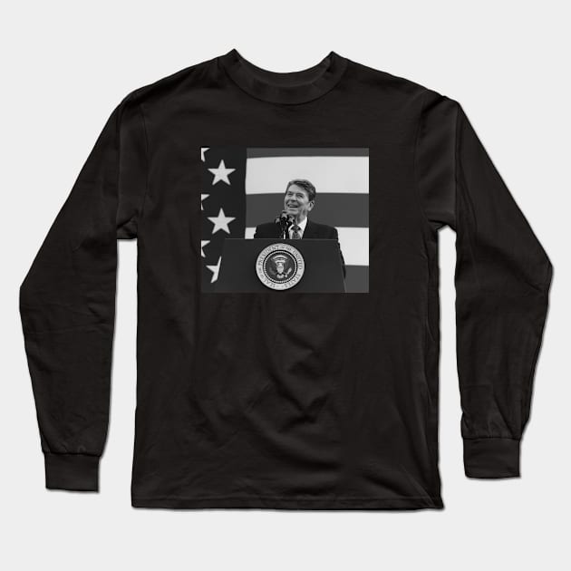 President Reagan And American Flag Long Sleeve T-Shirt by warishellstore